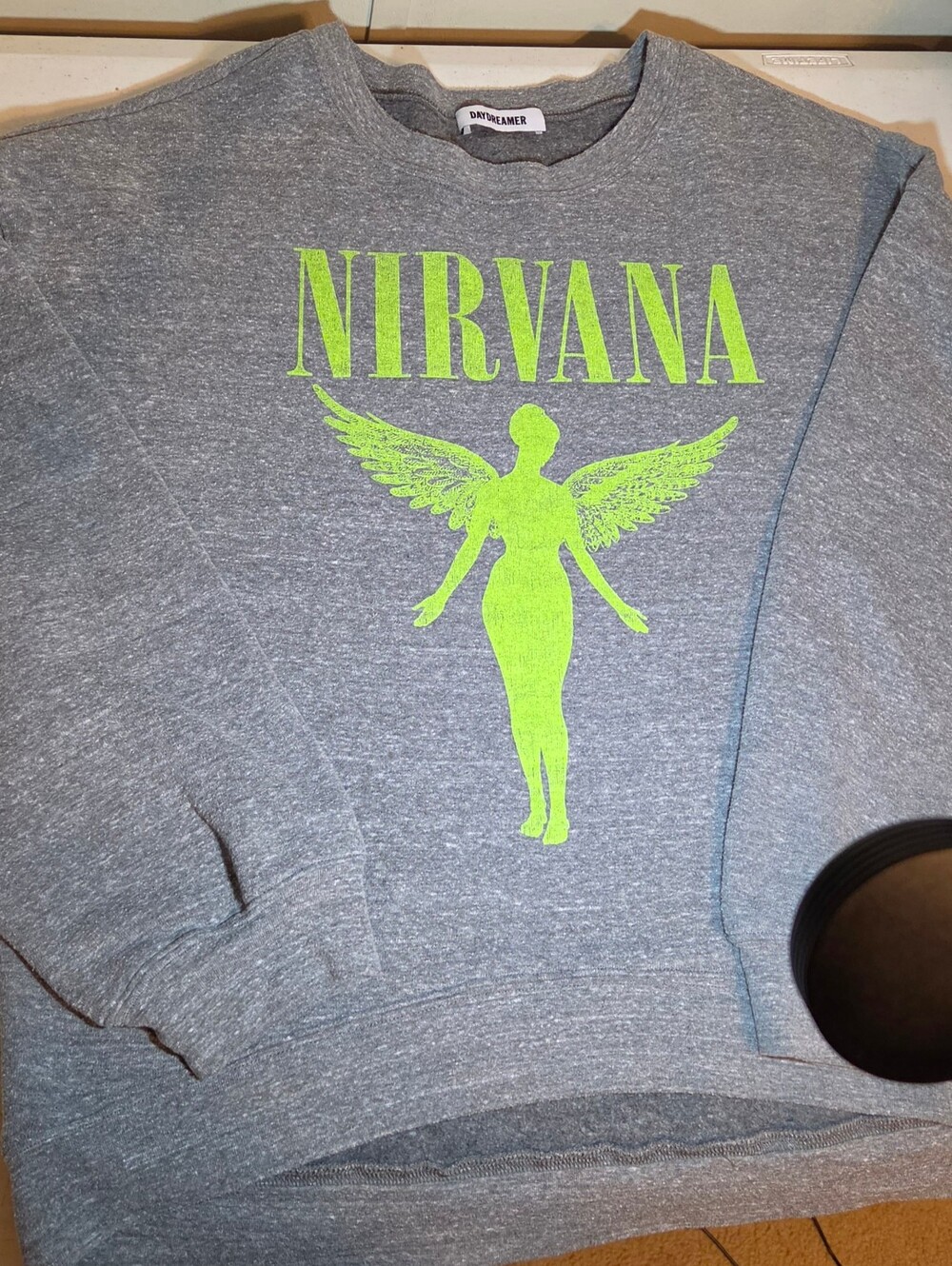 Daydreamer Nirvana Neon Green In Utero Angel Oversized Pullover Sweatshirt M/L